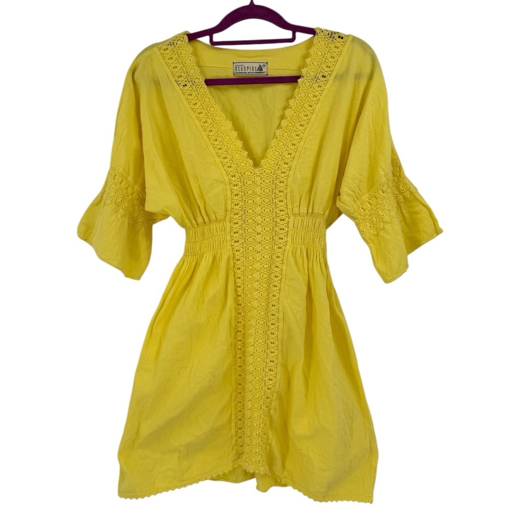 Seaspice Resort Wear Yellow Embroidered Cotton Dress Made in Peru Size M - Picture 5 of 10